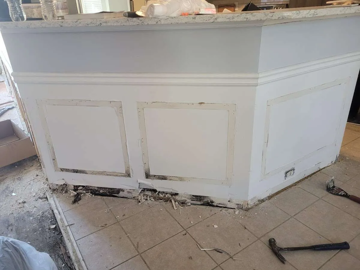 Water damage and mold on kitchen during Storm Damage Restoration in Sandpoint